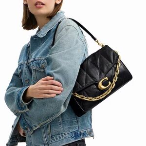 COACH Quilted Glazed Black Leather Tabby Shoulder Bag